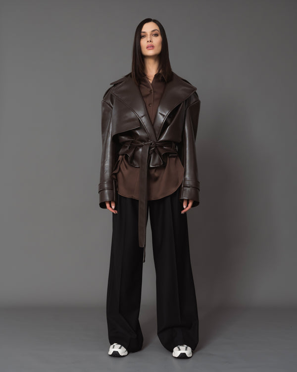 Devon cropped faux leather coat