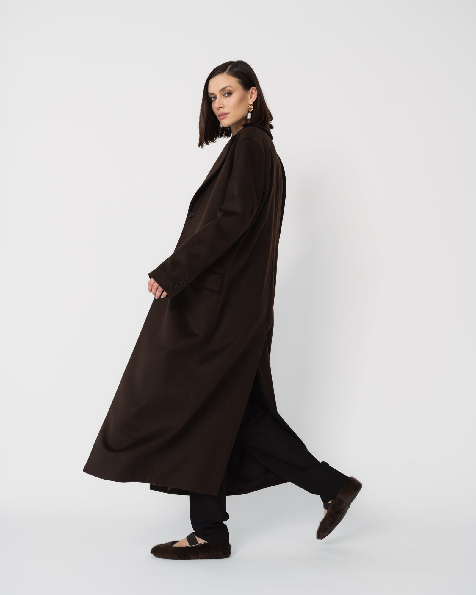 黒20、キャメル50 Elegancki, Długi Płaszcz Damski