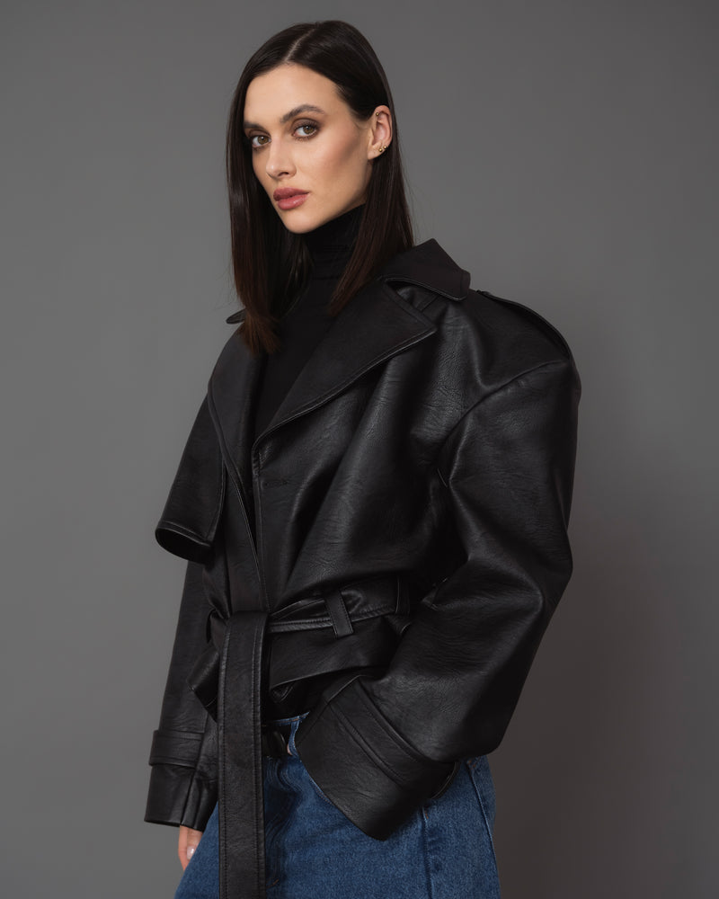 Devon cropped faux leather coat