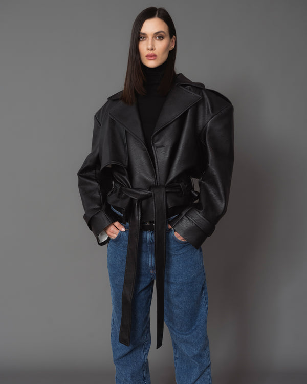 Devon cropped faux leather coat