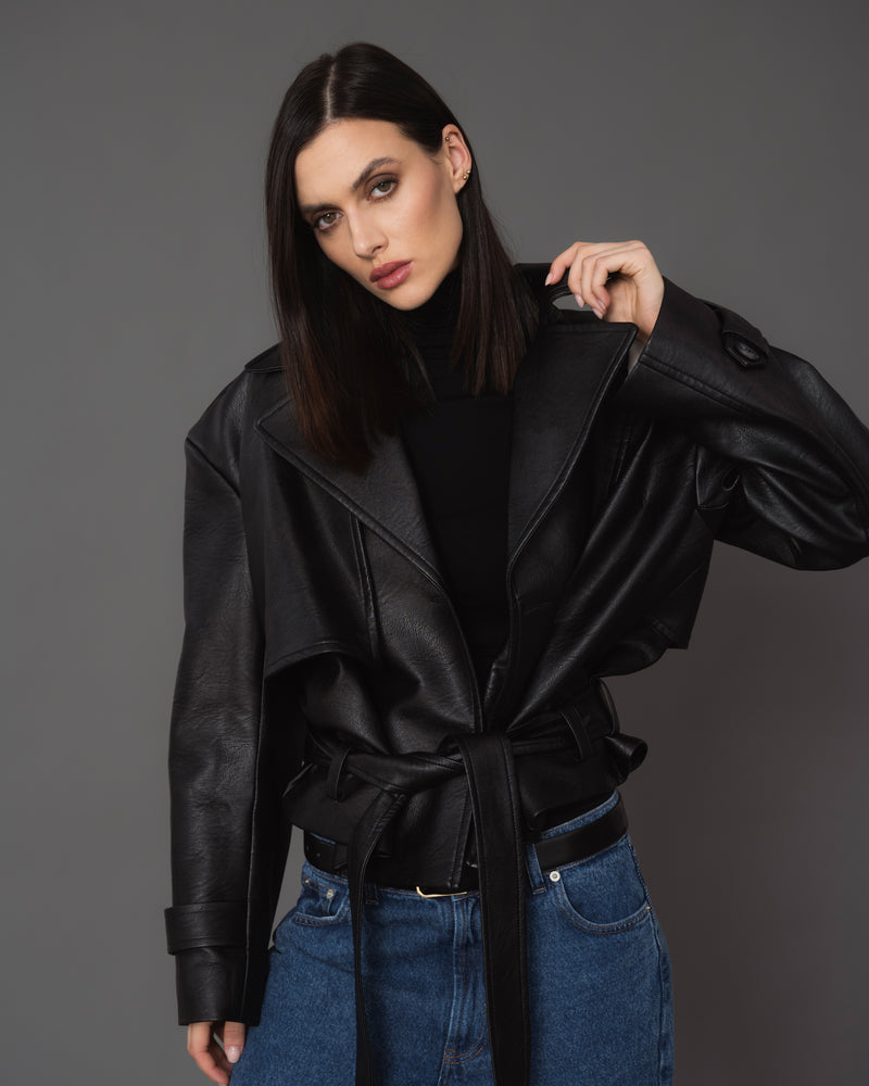 Devon cropped faux leather coat