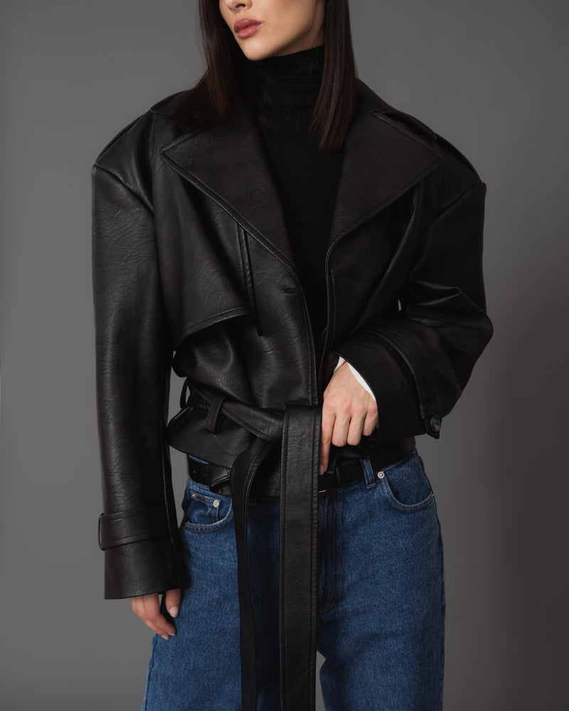 Devon cropped faux leather coat