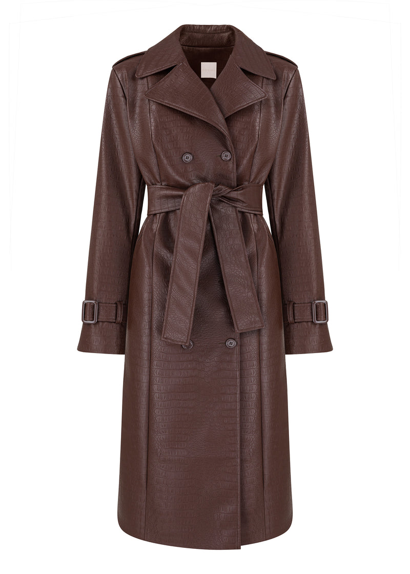 Faux embossed leather double-breasted coat